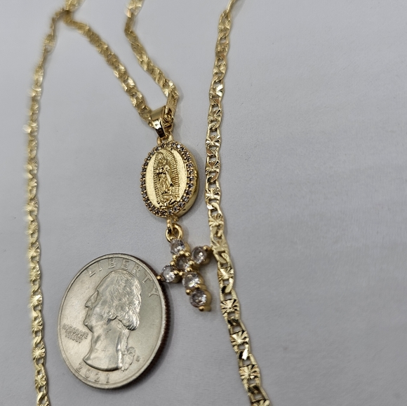 VIRGIN MARY with cross regular chain clear stones - Picture 2 of 5